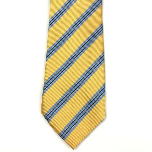 ANDREW'S TIES Collection Men's 100% Silk Designer Striped Yellow Blue Necktie - Picture 6 of 11